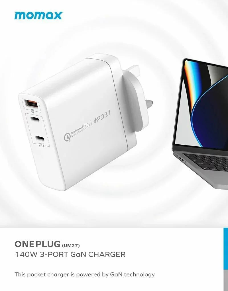 Momax ONEPlug 140W 3-Port GaN Charger (UM27)