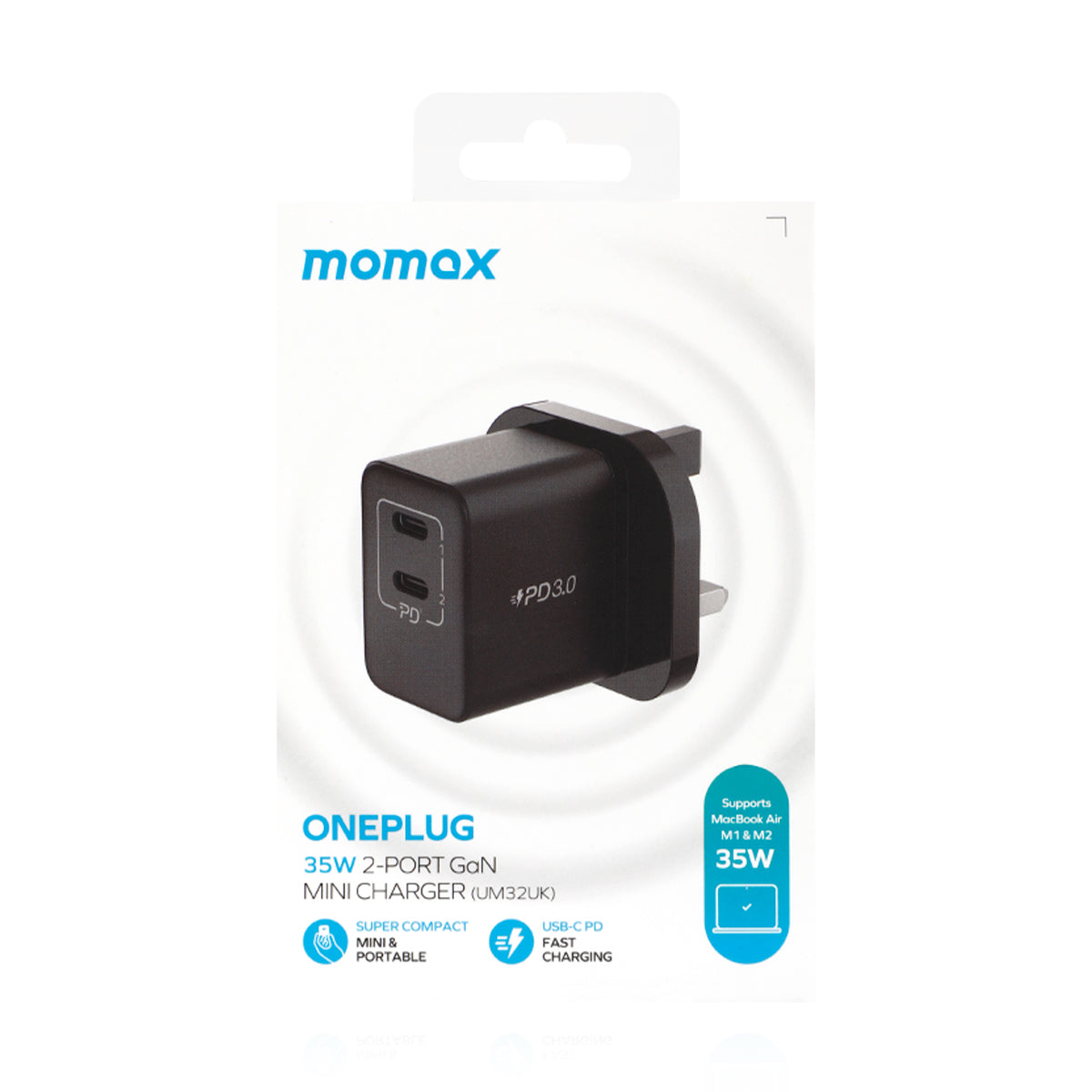 Momax One Plug 35W 2-Port GaN Mini Charger - Black