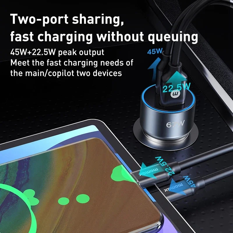 Momax MoVe 67W dual-port car charger - Grey