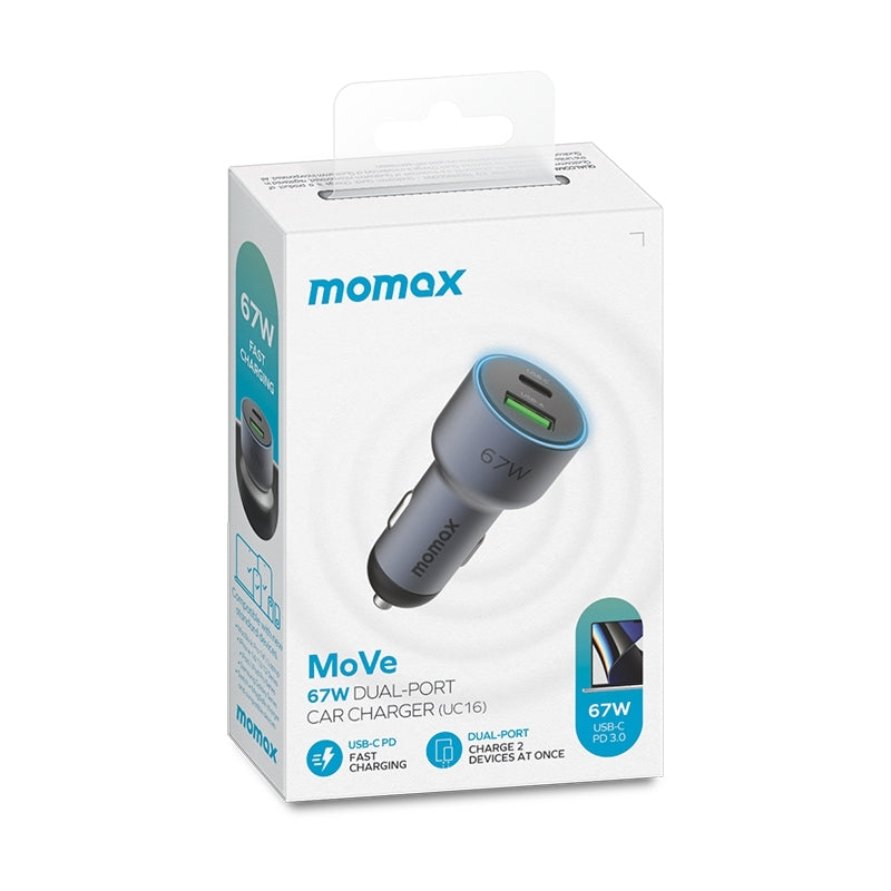 Momax MoVe 67W dual-port car charger - Grey