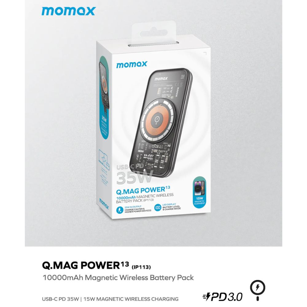 Momax Q.Mag Power 13 PD 35W 10000mAh Magnetic Power Battery Pack IP113DQ