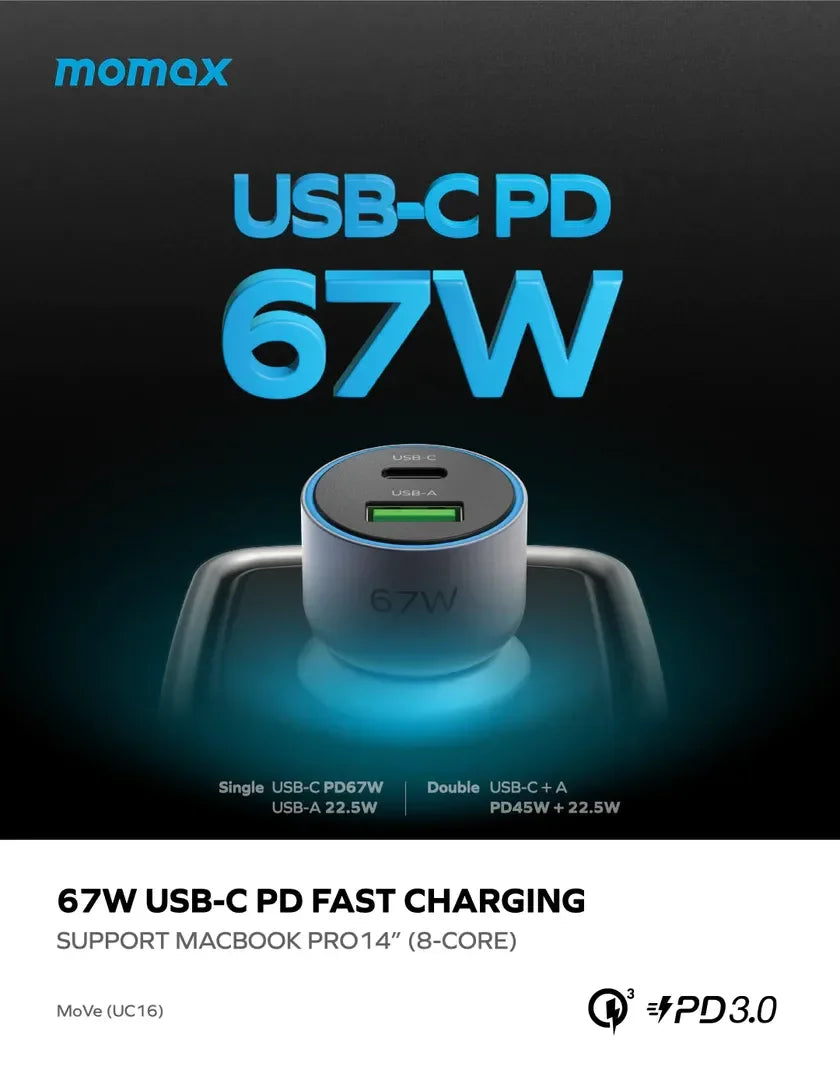 momax 67W dual-port car charger (Bundle with DC21) Space Grey UC16GSCMoVe