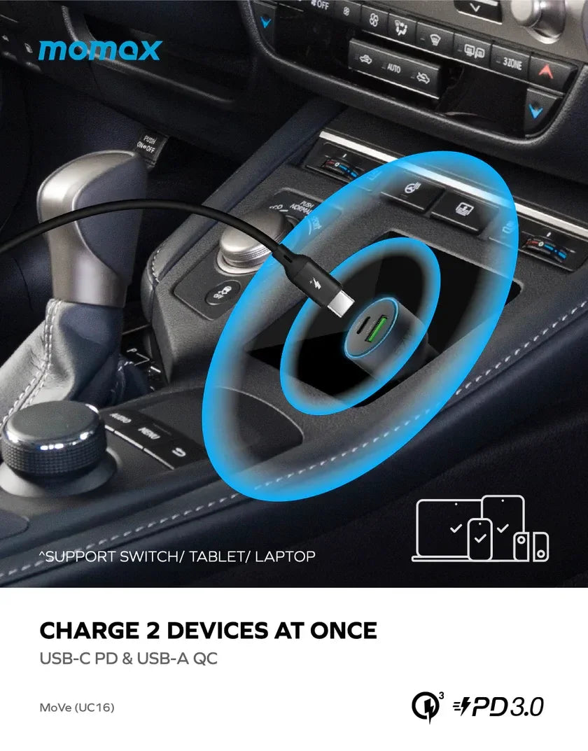momax 67W dual-port car charger (Bundle with DC21) Space Grey UC16GSCMoVe