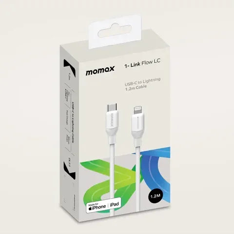 كابل شحن ونقل بيانات من موماكس USB-CTo Lightning (1.2 متر / يدعم 35 وات) (TPE + سيليكون) أبيض DL53W1-Link