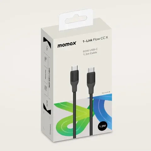 كابل شحن ونقل بيانات MOMAX USB-C إلى USB-C (1.2 متر / يدعم 60 وات) (TPE + سيليكون) أسود DC23D1-Link
