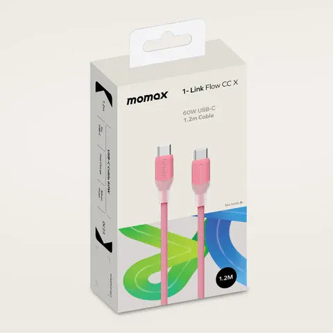 MOMAX USB-C To USB-C (1.2m / Support 60W)Charging + Data Transfer cable(TPE + Silicon) Pink DC23P1-Link