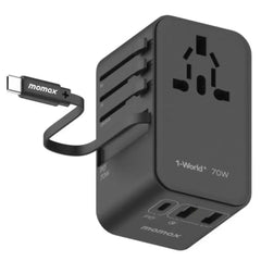 UA22D | Momax 1-World2 70W 5-Port USB-C AC Travel Adaptor | Black - GulfStore.com