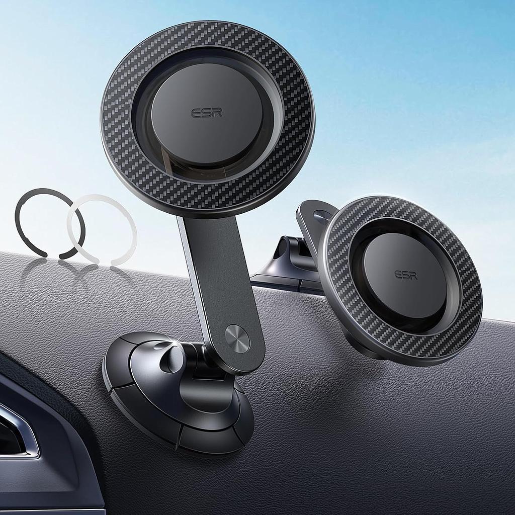 ESR | 2B5170701 | ESR mini Dashboard Phone Mount Magsafe Black Carbon Fiber with Magnetic Rings