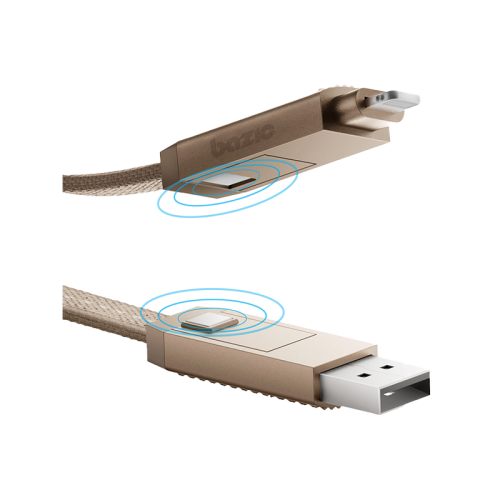 CBL-GC4N1-GLD100 | Bazic Gocharge Alucable | 4-In-1 Aluminium Charging Cable With USB A/C In & USB C/Lightning Out Pd Fast Charge| 1M | Gold