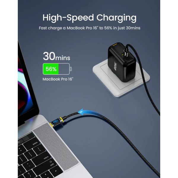 AOHI Magline+140W Nylon USB C to USB C LED Display Cable 1.2M - Black
