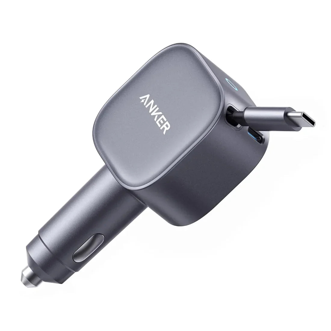 Anker Nano Car Charger (75W, USB-C Port, Built-in Retractable USB-C Cable) -Silver