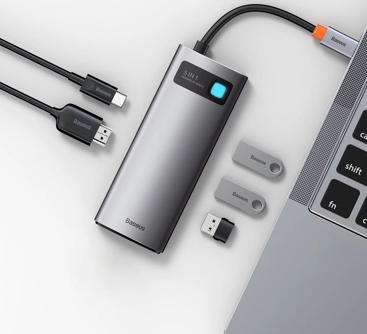 BASEUS | CAHUB-CX0G | Hub 5W1 Metal Gleam Series, Usb-C Do 3X Usb 3.0 + Hdmi + Usb-C Pd