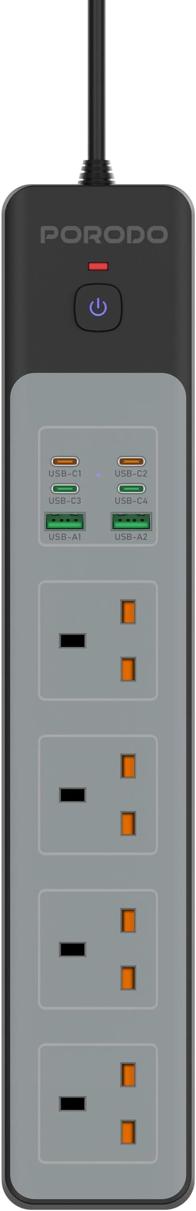 PD-FWCH045 | Porodo 4AC 65W 3000W Power Strip | Black