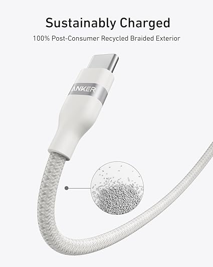 A82E2021 | كابل أنكر نانو USB-C إلى USB-C | 240 واط | 3 أقدام / 0.9 متر | معاد تصنيعه - مضفر | أبيض