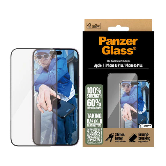 واقي شاشة PanzerGlass® لهواتف iPhone 16 Plus | 15 Plus | مقاس عريض للغاية