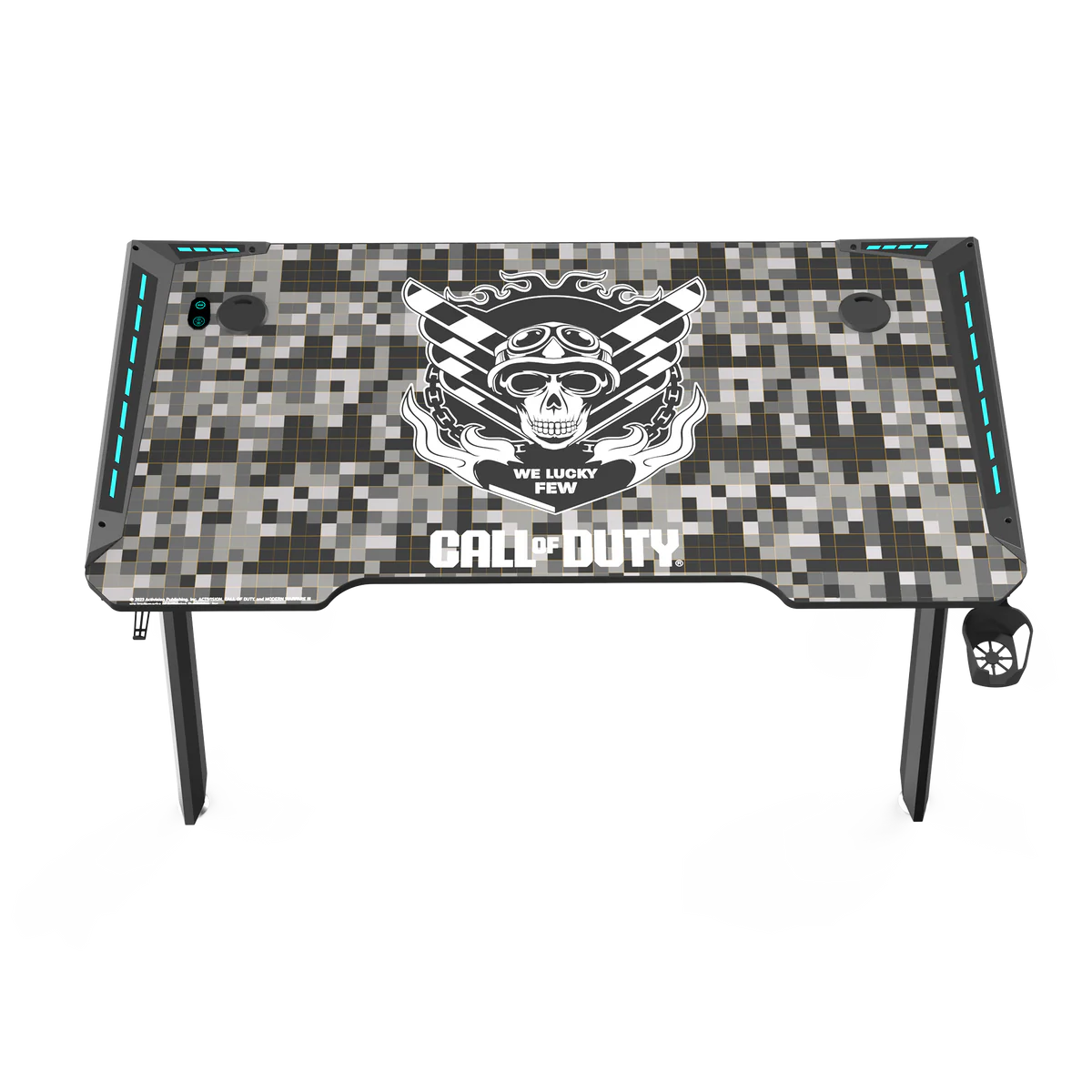 Call Of Duty (COD) x GAMEON Hawksbill Series RGB Flowing Light Gaming Desk (Size: 1200-600-720mm) With (800*300*3mm - Mouse pad), Headphone Hook & Cup Holder - Black/Grey