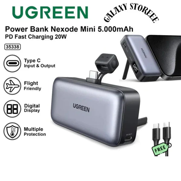 PB503 | UGREEN | 5000mAh PD-20W Power Bank with Built-in USB-C Connector | 35338