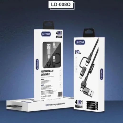 LD-008Q، كابل مضفر 4 في 1 من ليدور، 1.2 متر، 100 وات، أسود
