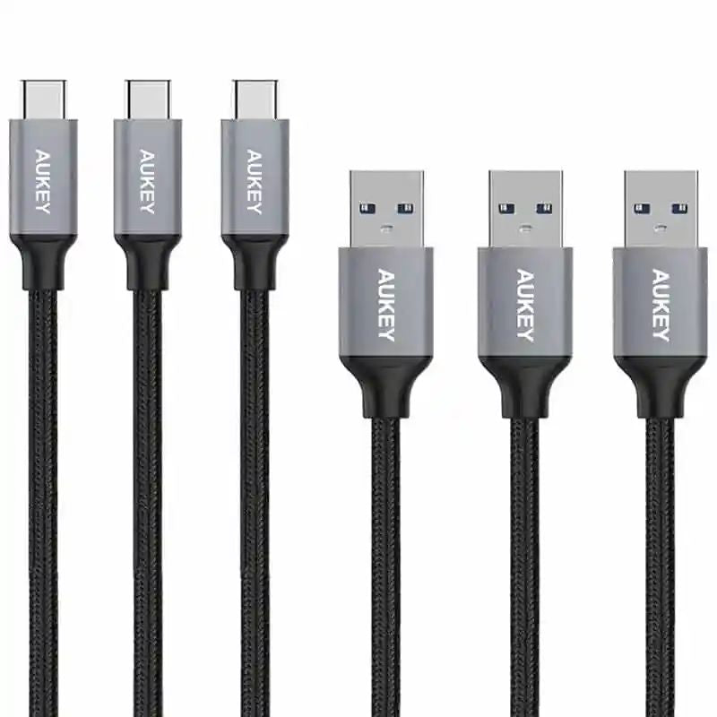 Aukey 3-Pack Braided Nylon USB 3.0 to USB-C Cables (1m / 3.3ft) CB-CMD1 BK - Black
