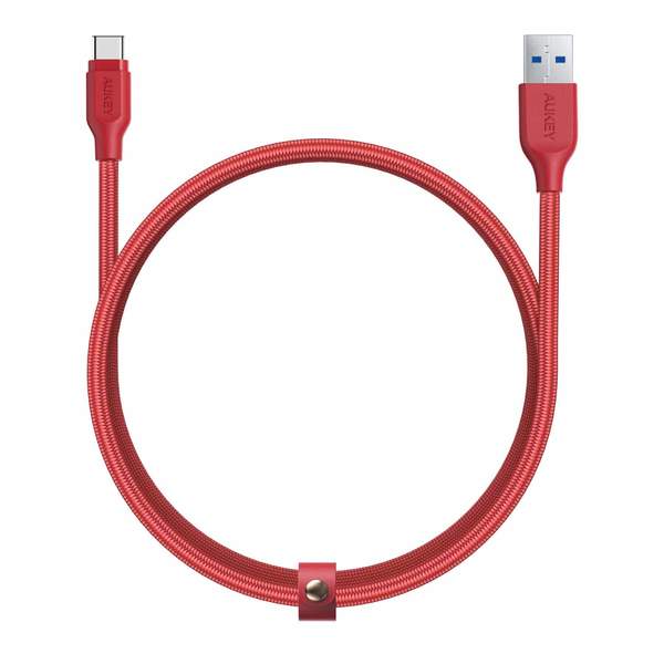 Aukey Braided Nylon USB 3.1 GEN1 to USB-C Cable (2m / 6.6ft) CB-AC2 RD - Red