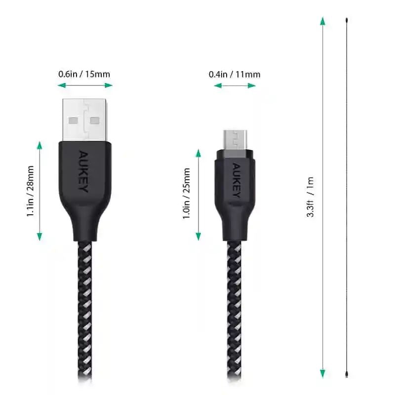 Aukey Braided Nylon USB 2.0 to Micro USB Cable 2m/6.6ft – Black