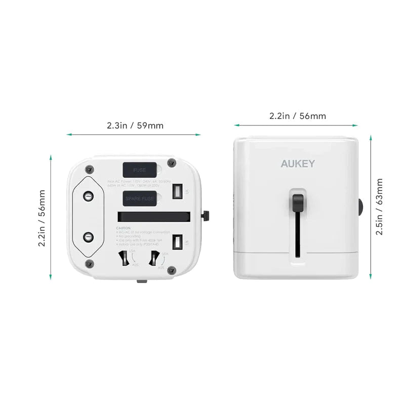 Aukey ,Universal Adapter with 3 USB Ports , PA-TA01 WH , PA-TA01 WH