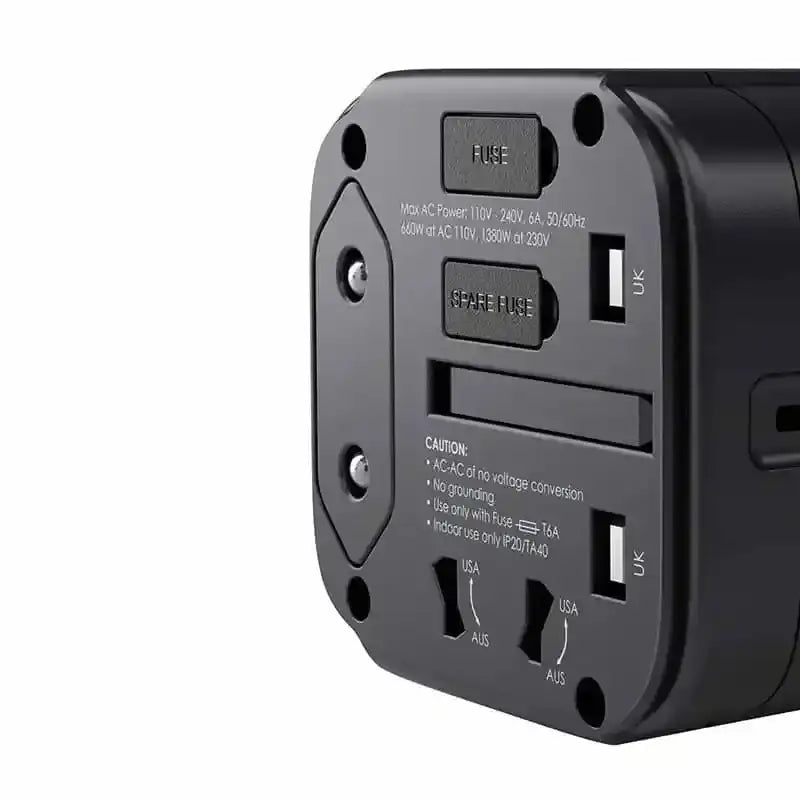 Aukey Universal Traver adapter 2 USB +1 USB-C - Black - GulfStore.com