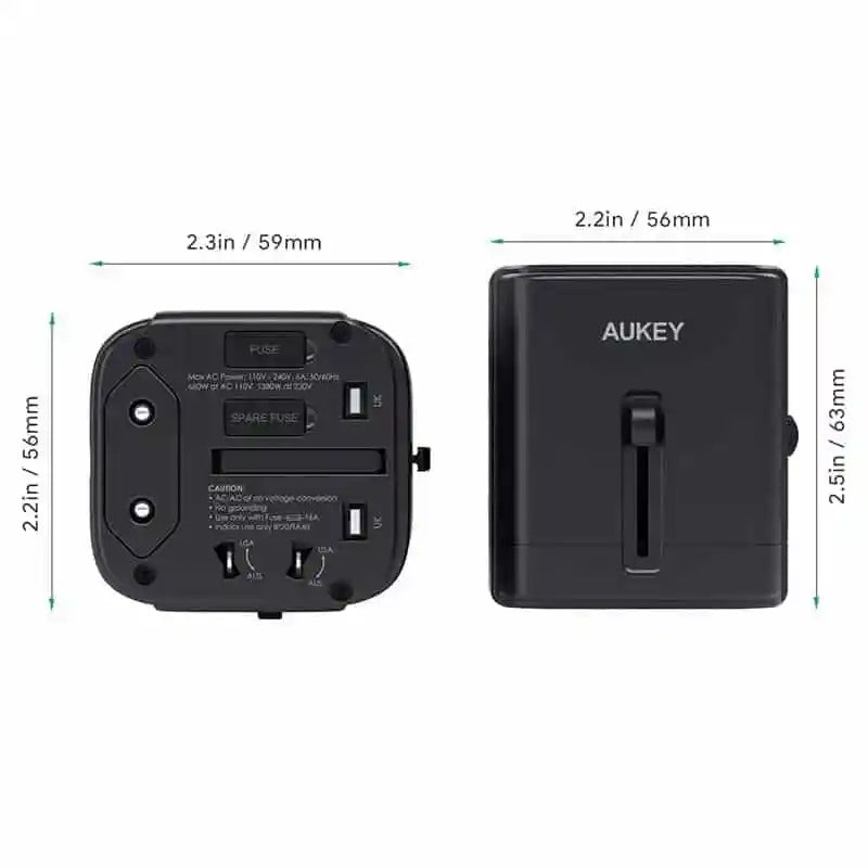 Aukey Universal Traver adapter 2 USB +1 USB-C PA-TA01 - Black