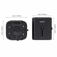 Aukey Universal Traver adapter 2 USB +1 USB-C - Black - GulfStore.com