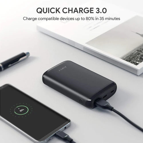 AUKEY, Power Bank 10000MAH 18W USB-C Portable External Battery with Quick Charge 3.0 - Black -   PB-Y22