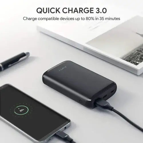 AUKEY, Power Bank 10000MAH USB-C Portable with Quick Charge 3.0 - Black - GulfStore.com