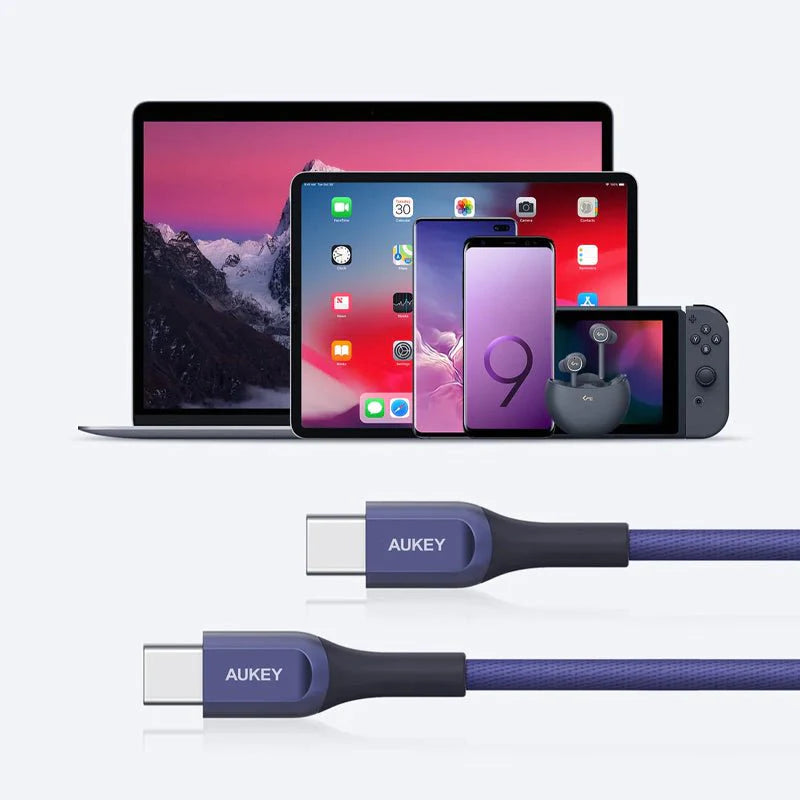 AUKEY, Kevlar Core USB-C to C Cable(2m / 6.6ft) - Blue -   CB-AKC4 BL