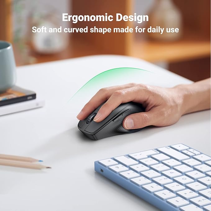 UGREEN Wireless Bluetooth Mouse (BT 5.0+2.4G), 4000DPI Ergonomic Mouse for Laptop, Tablet, PC Mouse Compatible with Windows macOS Android iOS Linux (Black)