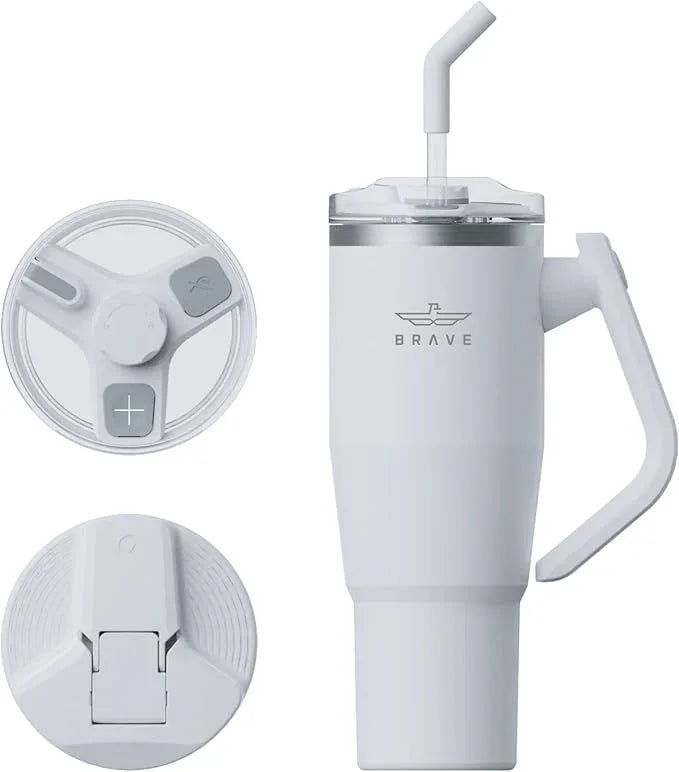 17997, BT-01WH , Brave Temp Guard Vacuum Insulated Travel Mug – 180° Rotating Handle, 24H Cold & 12H Hot Retention, Leak-Proof Lids, 1200ml - White