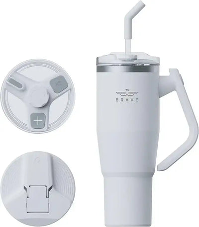 17997, BT-01WH , Brave Temp Guard Vacuum Insulated Travel Mug – 180° Rotating Handle, 24H Cold & 12H Hot Retention, Leak-Proof Lids, 1200ml - White - GulfStore.com