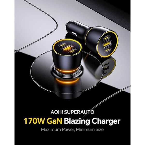 AOHI SUPERAUTO PD GAN 170W Fast Car Charger (2USB-C & 1USB-A)
