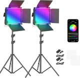NEEWER 2 Pack 660 PRO RGB LED Video Light with App Control Tripod Stand Kit, Studio Panel Key Lighting for Gaming Streaming Zoom YouTube Webex Photography, 360° Full Color, 50W Dimmable Bi Color
