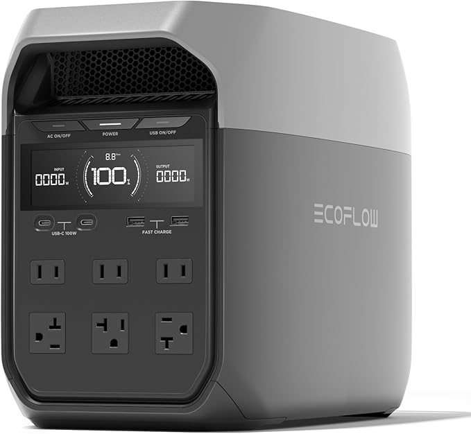 ECOFLOW DELTA 3 Portable Power Station, 1024Wh LiFePO4 Battery, Full Charge in 56 Min, 1800W AC/100W USB-C Output, Solar Generator(Solar Panel Optional) for Home Backup Power, Camping & RV
