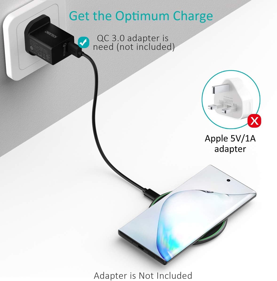 Choetech , T559-F , 15W Fast Wireless Charging Pad - Black