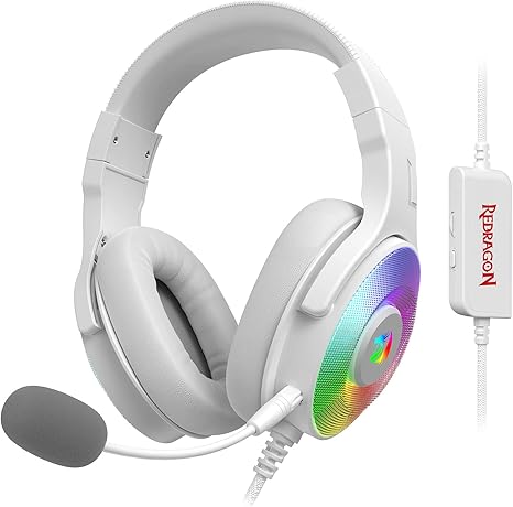 Redragon Pandora White, Virtual 7.1 RGB Gaming headset with Adapter