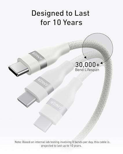 A82E2021 | كابل أنكر نانو USB-C إلى USB-C | 240 واط | 3 أقدام / 0.9 متر | معاد تصنيعه - مضفر | أبيض