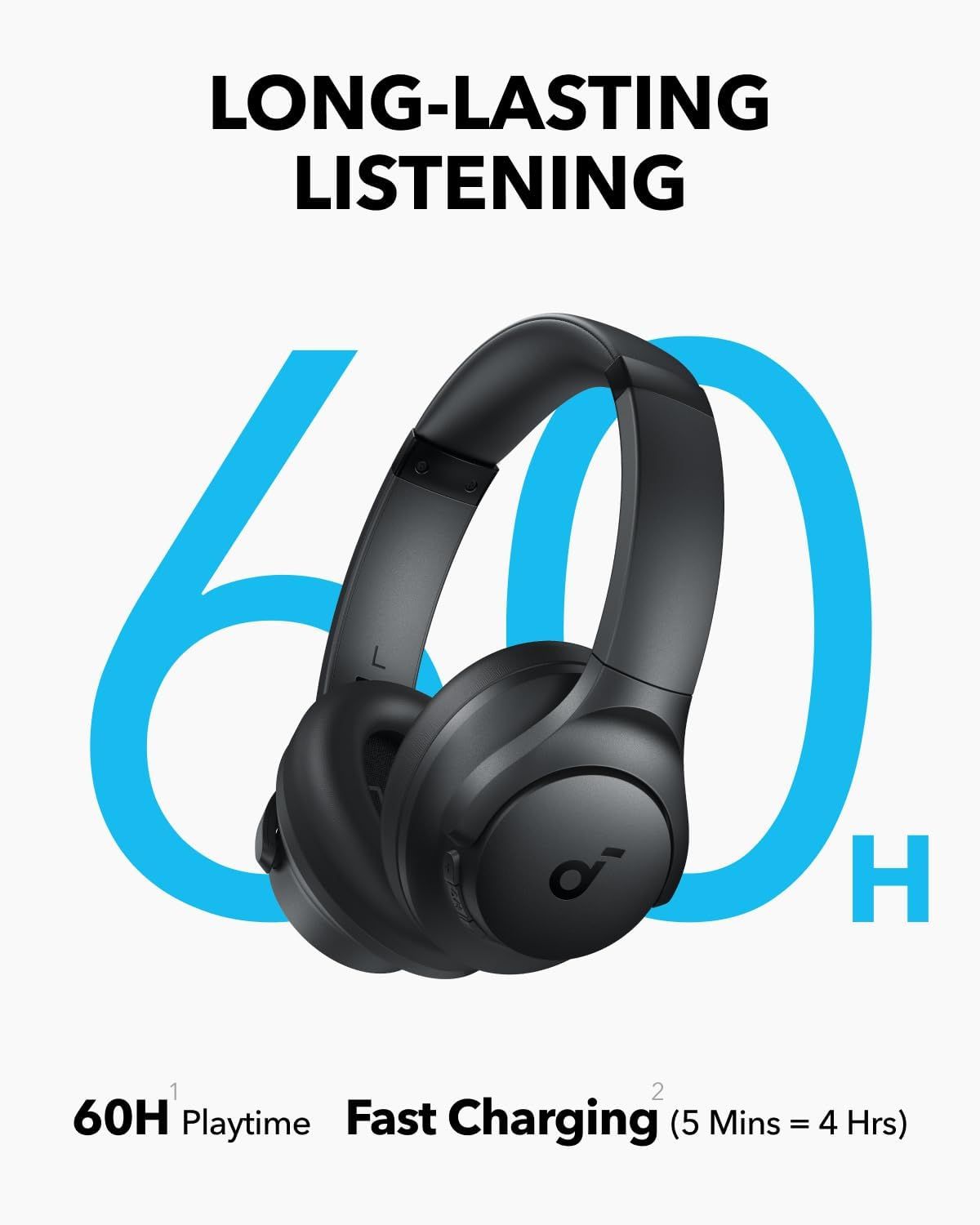 SoundCore Q11i Wireless Over Ear Headphone with Mic, Up to 60 Hours, Dark Grey