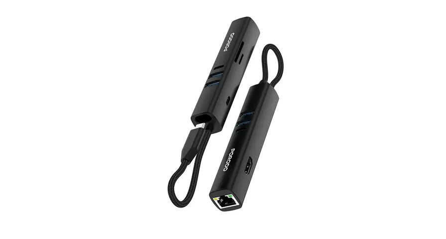 PD35038IN1 | Porodo 8-IN-1 Multi-Port USB Hub With 5Gbps Transfer Speed | Black - GulfStore.com