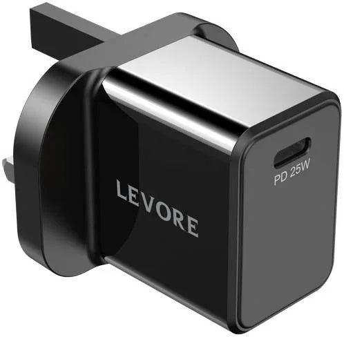 شاحن حائط Levore 25 وات 1XUSB-C محول شحن سريع - أسود - LGW111-BK