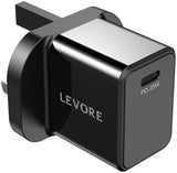 شاحن حائط Levore 25 وات 1XUSB-C محول شحن سريع - أسود - LGW111-BK