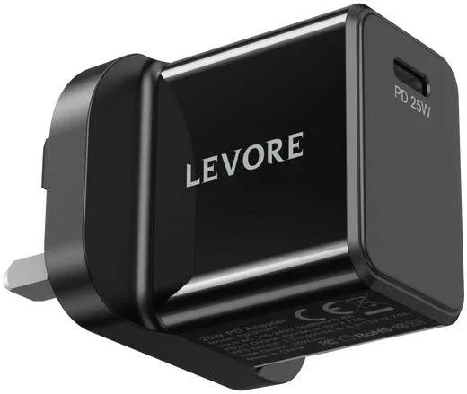 شاحن حائط Levore 25 وات 1XUSB-C محول شحن سريع - أسود - LGW111-BK