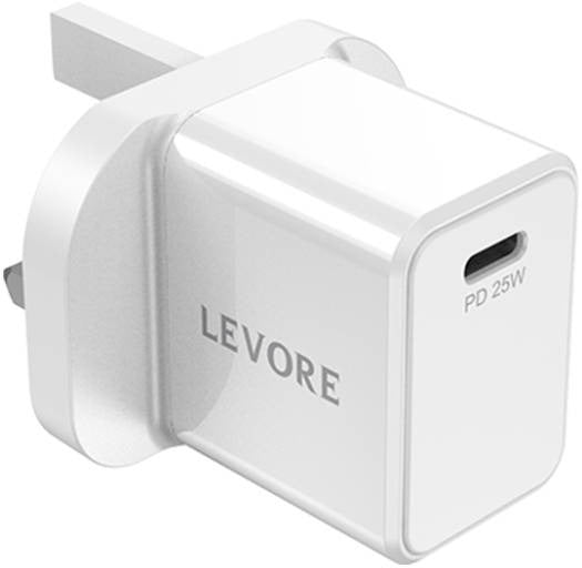 LEVORE Wall Charger, 25W Power Delivery, Qualcomm Quick Charge 3.0, Compatible with Type-C, Short Circuiting, Compact and Lighweight Design, White