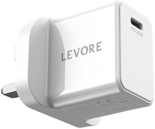 LEVORE Wall Charger, 25W Power Delivery, Qualcomm Quick Charge 3.0, Compatible with Type-C, Short Circuiting, Compact and Lighweight Design, White