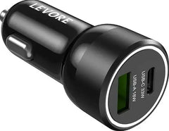 Levore Car Charger 51W 1XUSB-C PD and 1XUSB-A QC3 Port - Black - LGC121-BK - GulfStore.com
