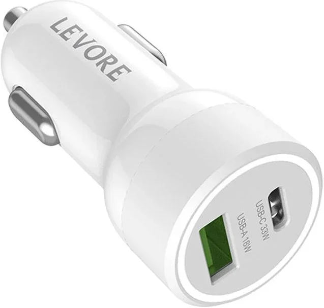 شاحن سيارة Levore 51 وات 1XUSB-C PD و1XUSB-A QC3 - أبيض - LGC121-WH